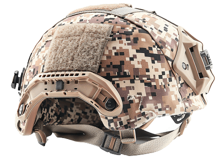 Beige tactical helmet with mounted camera
