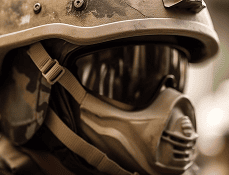Close-up of tactical helmet and mouthguard
